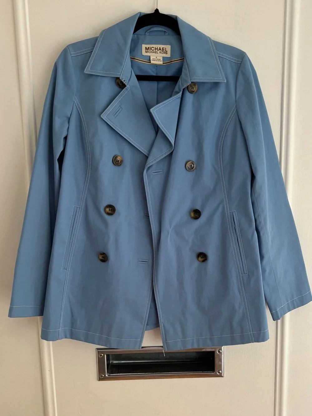 Michael Kors Light Blue Double-Breasted Trench Coat